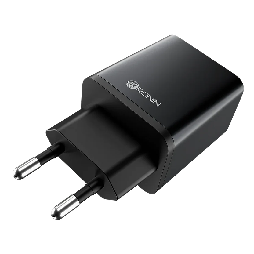 A black Arcnin USB-C wall charger with a European two-pin plug, shown at an angle on a solid white background.
